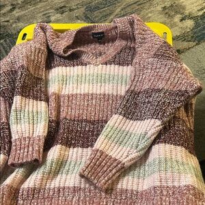 Torrid Striped V-Neck Sweater - Pink, Brown, and Cream